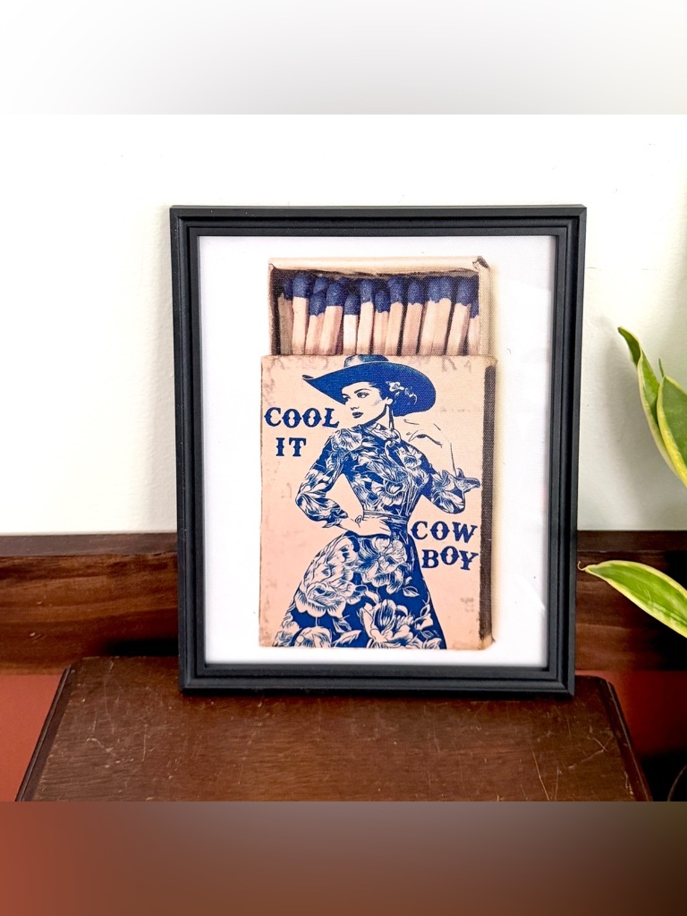 Vintage Style 'Cool It Cowboy' Framed Wall Art - Blue & Cream